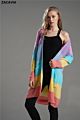 Zacavia Knitted Long Loose plus Size Rainbow Stripe Cardigan Women's Sweater