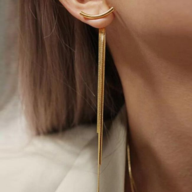 Blasts Korean Temperament Gold Color Long Metal Fringe Earrings