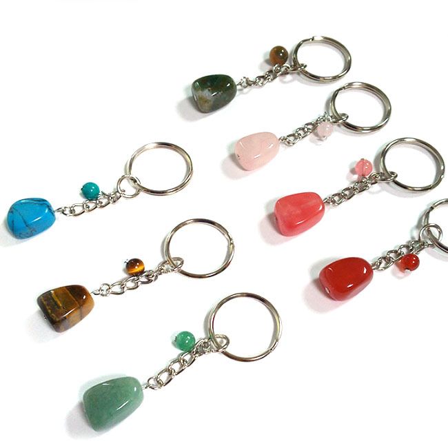 Gemstone Random Shape Key Chain Stone Fancy Jasper Rose Quartz Strawberry Crystal Carnelian Turquoise Tiger Eye Aventurine