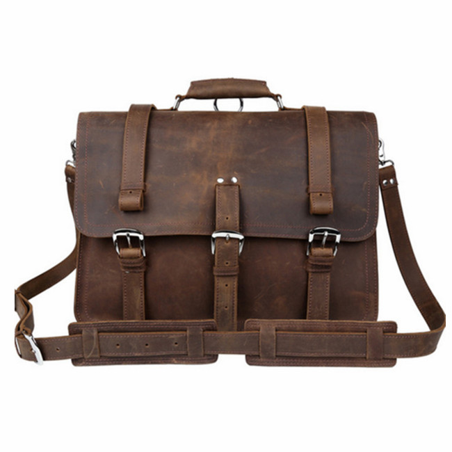 Great Large Office Man Genuine Leather Crossbody Bag Crazy Horse Leather Travel Messenger Bag for Men