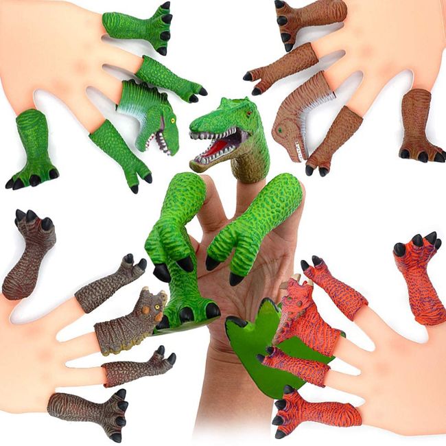 Rubber Material Dinosaur Finger Puppets Toys Educational Bath Toy Realistic Tiny Hand Finger Puppet for Toddlers and Kids