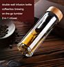 Bamboo Lid Double Wall Thermos Glass Tea Bottle with Stainless Steel Long Infuser 400Ml
