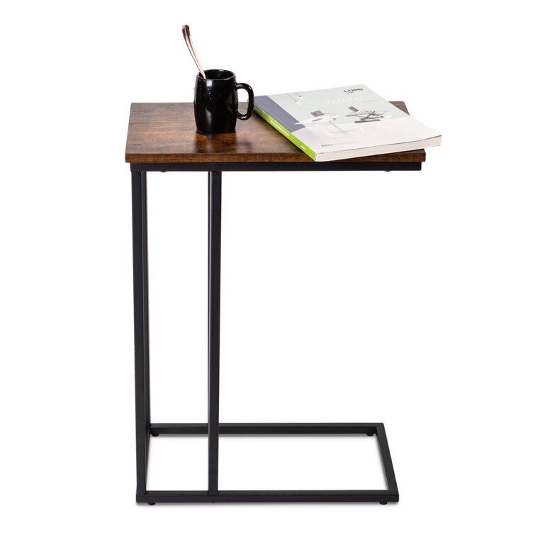 Living Room Metal Frame Mobile Coffee Snack Laptop Tabl Slide under Couch End Sofa Side Table with Rolling Casters