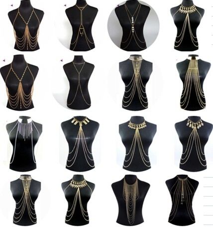 Design Gold Lacework Shape Back Body Chain Necklace