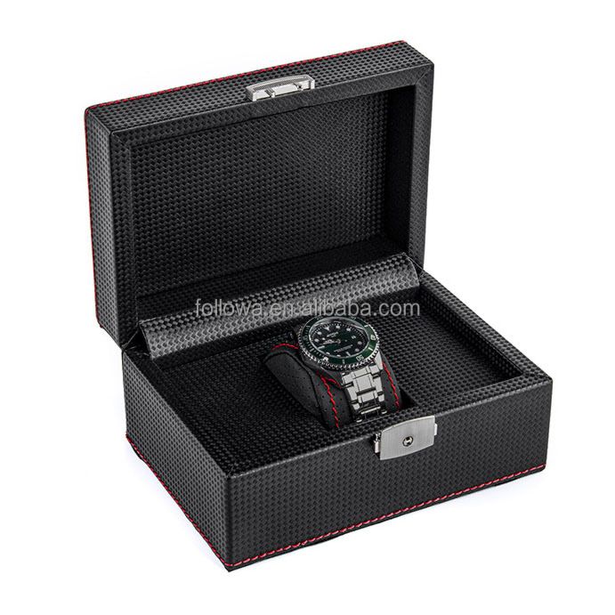 Carbon Fiber Watch Box Travel Leather Watch Organizer Box Case Carbon Fiber Case for Single Watch 1 Slot