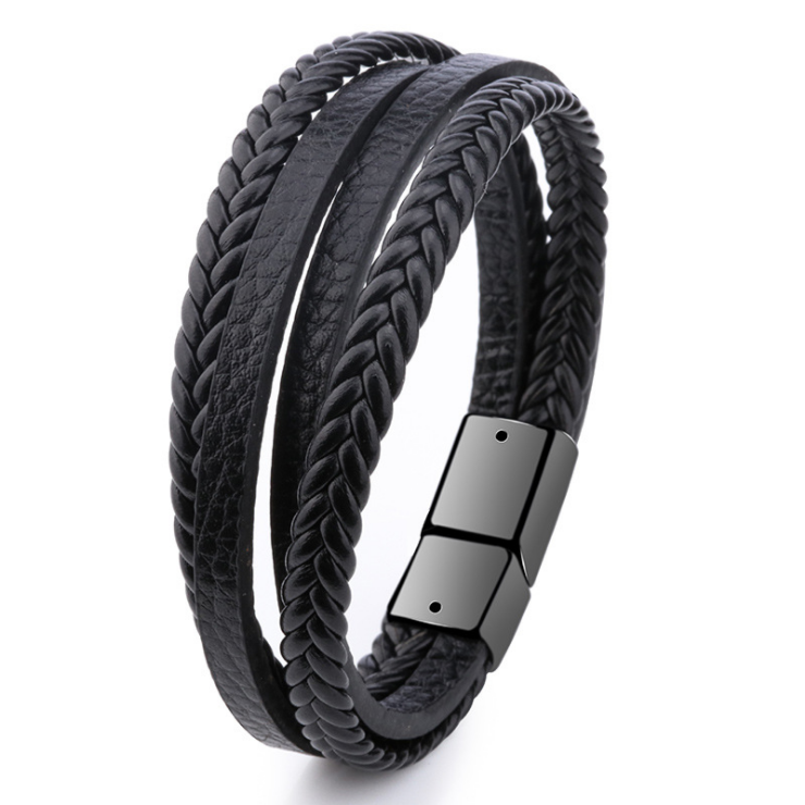 Bracelet Men Multilayer Leather Bangles Magnetic-Clasp Cowhide Braided Multi Layer Wrap Bracelet Armband Pulsera Hombre