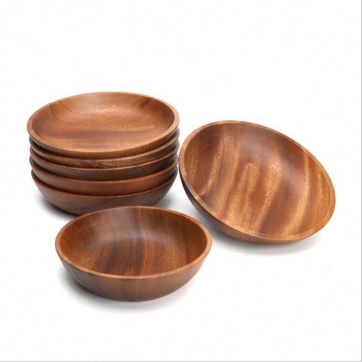 Deep round Dish Style Shallow Wooden Bowl Export to Japan with Different Size Salad Bowl