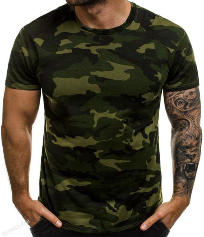 Mens T Shirt Casual Camo Slim Fit Muscle Tee Blouse Tops Short Sleeve Camouflage Stylish Look Easy Care Clothing Shirts Tee Top