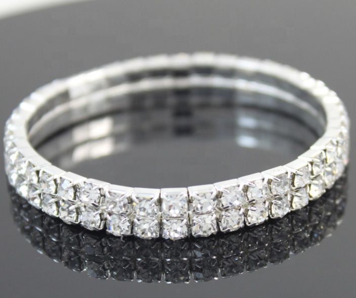 2Rows Bride Decoration Crystal Strass Wedding Bracelet