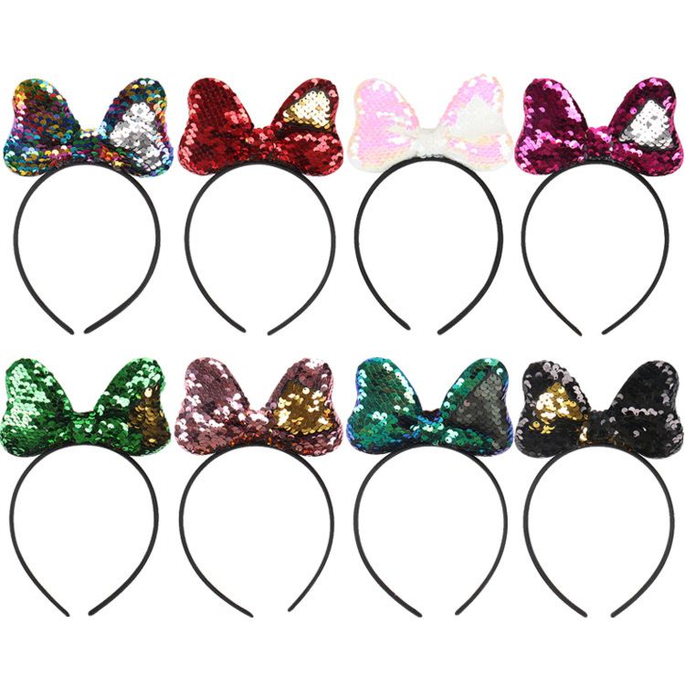 Children's Festival Headband,Double Sided Sequins Bow Girls Hair Band