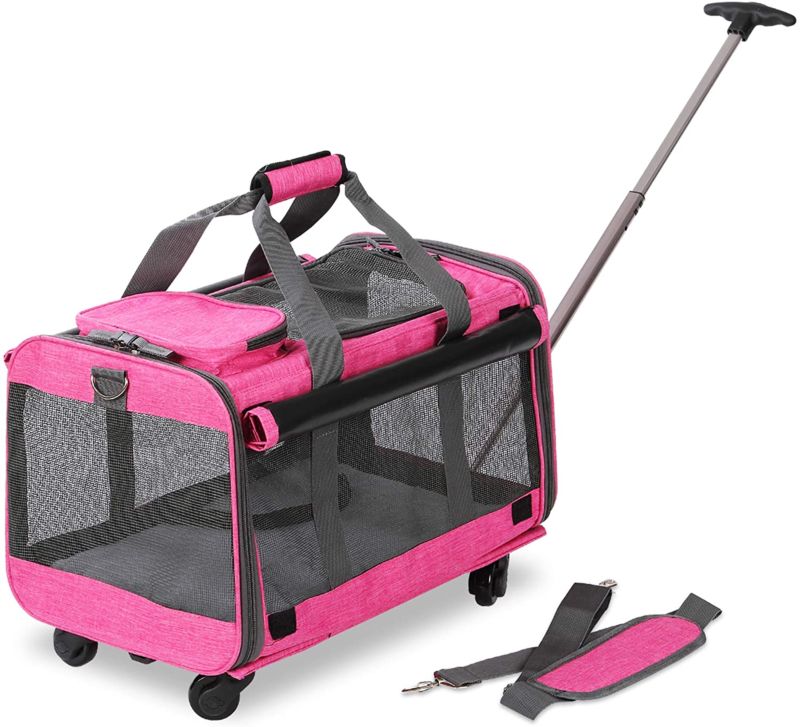 Pet Carrier with Detachable Wheels for Small and Medium Dogs Cats Platform Removable Stroller Heather Pink Gray Blue
