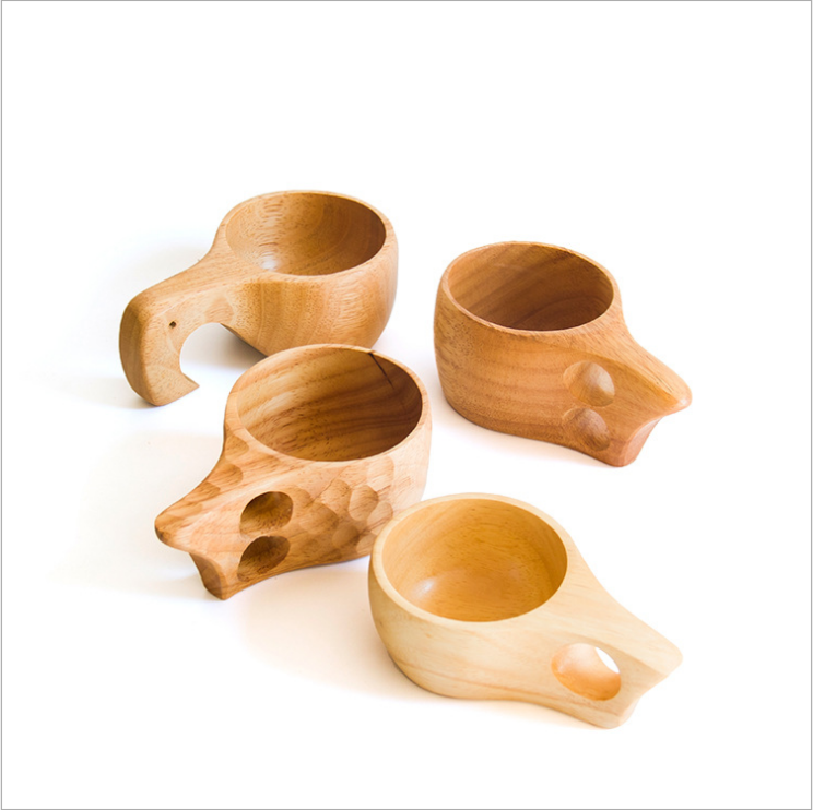 Solid Eco Friendly Wooden Oak Sake Egg Kuksa Milk Coffee Water Tea Our Wood Cups Mug with Wooden Handle