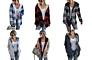 Womens Fuzzy Open Front Hooded Cardigan Plaid Reversible Sherpa Fleece Jacket Pullover