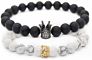 Seller Women Jewelry Couple Black Matte Agate White Howlite Cz Crystal Crown Queen 8Mm Beads Elastic Bracelet