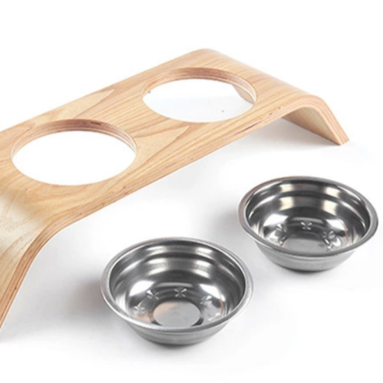 High-End Design Wooden Pet Bowl Elevated Dog & Cat Feeder by Fox & Fern - 4" Raised Pet Bowls Stand from Bamboo Wood