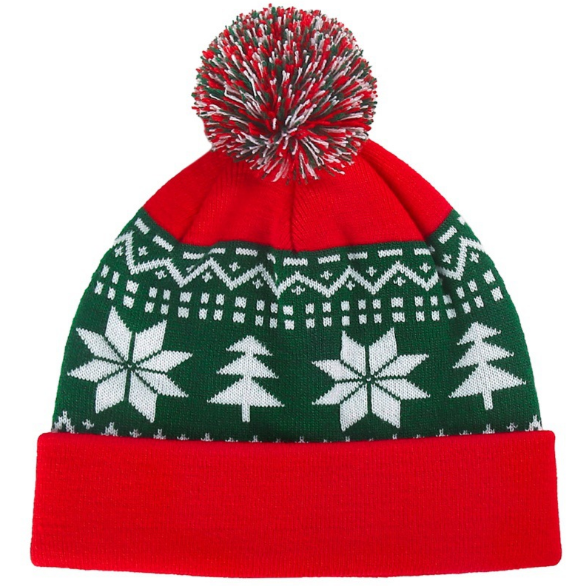 Warmth Acrylic Knitted Adult Jacquard Snowflake Ball Christmas Beanies Hat