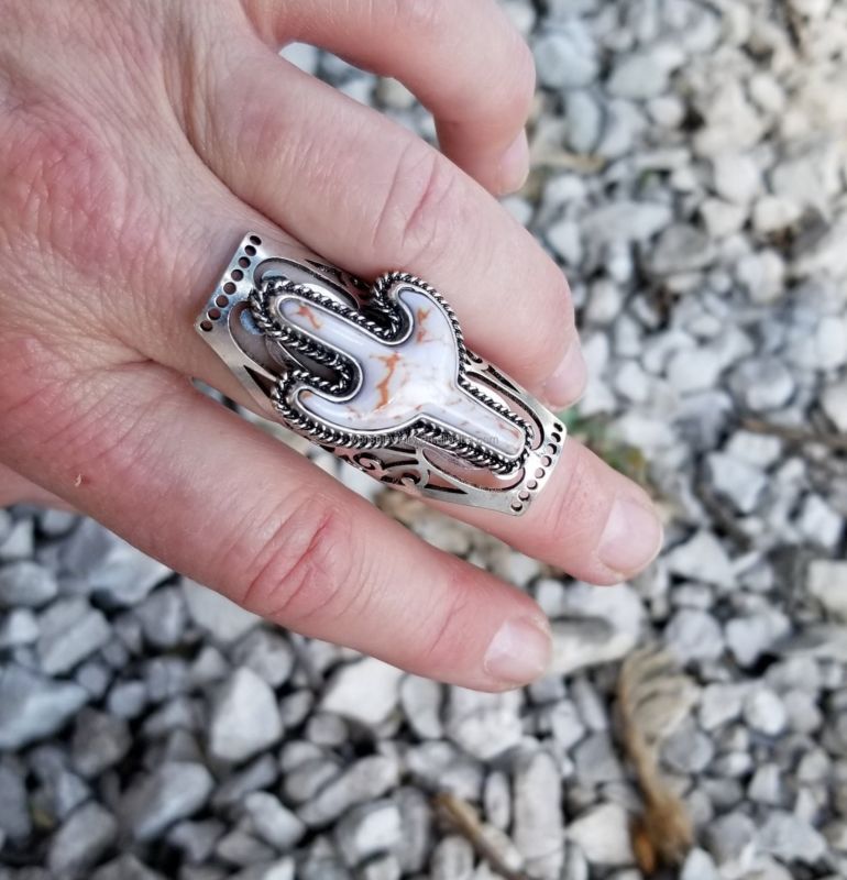 Antique Silver Plated Vintage Navajo Tipi Dramatic Cactus Turquoise Stone Ring for Women