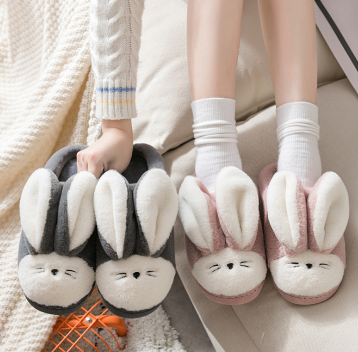 Cute Couples Warm Indoor Hair Slippers Home Plush Animal Rabbit Cartoon Slippers