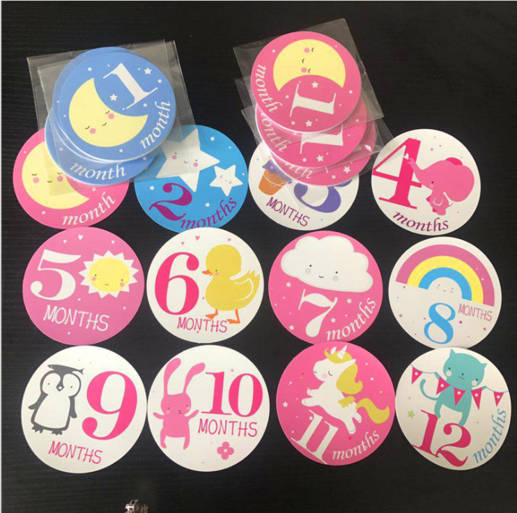 Die Cut Months Belly Decals Cartoon Style Animals Baby Milestone Stickers