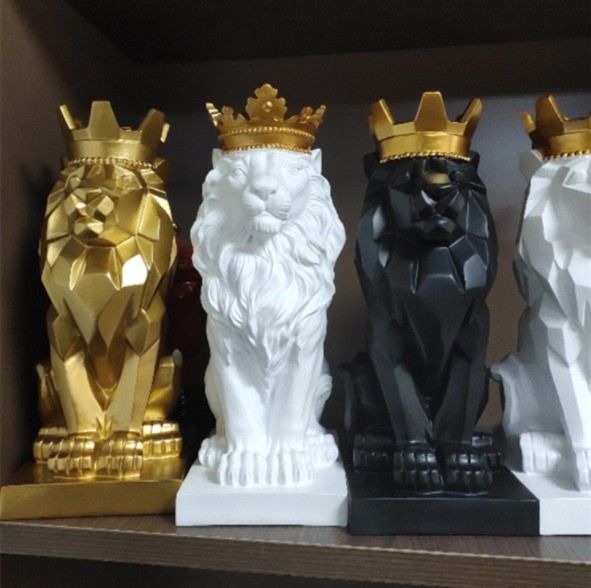 Resin Origami Polygon Crown Lion Statue for Table Top Decoration