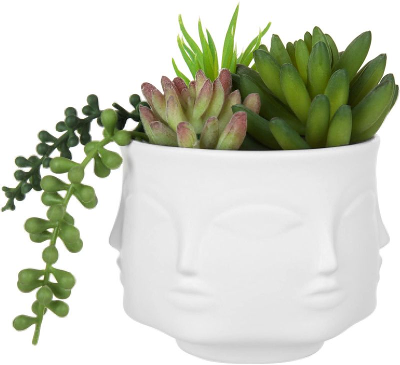 Personality White Ceramic Pots Mini Vase Succulent Cactus Multi Face Planter Head Face Flower Plant Pot Pastoral Style Bud Vase