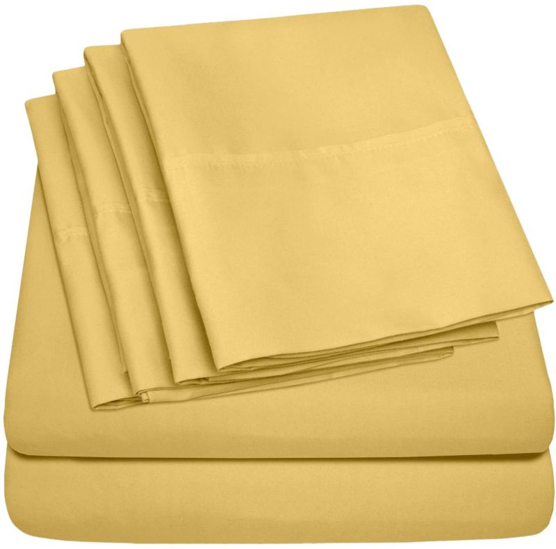 100% Double Brushed Microfiber Bed Sheets Set Brushed Microfiber 6 Piece Bedding - Shrinkage & Fade Resistant - Yellow