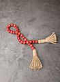 Red Farmhouse Wood Bead Garland with Tassels, Rustic Christmas, Home Decor Beads