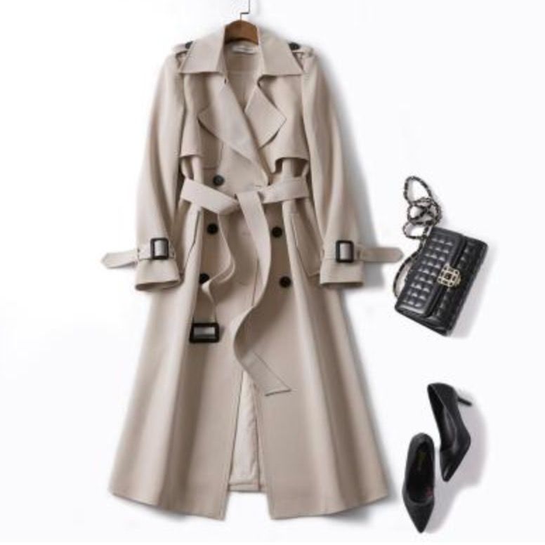 Droma Korean Mid-Length Trench Coat for Women Popular British Over-The-Knee Overcoat for Spring Autumn
