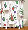 Ihome Bpolyester Customized Green Plant Cactus Waterproof Shower Curtain Bathroom
