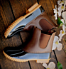 Women's Slip on Ankle Boots Personalized Waterproof Cotton Lined Black and Brown Leather round Toe Snow Rain Duck Boots