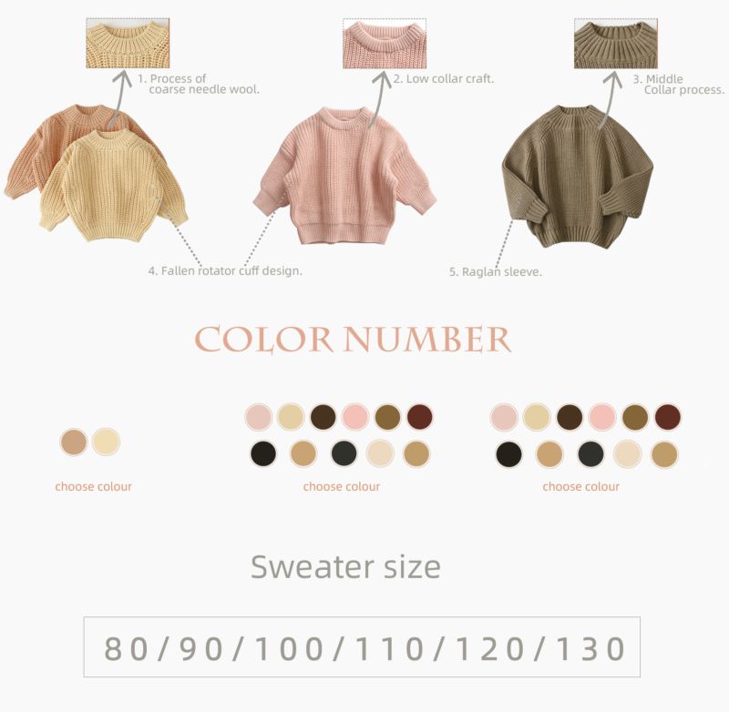 Toddlers Kids Knit Plain Pullover Long Sleeve Organic Oversized Baby Sweater Top