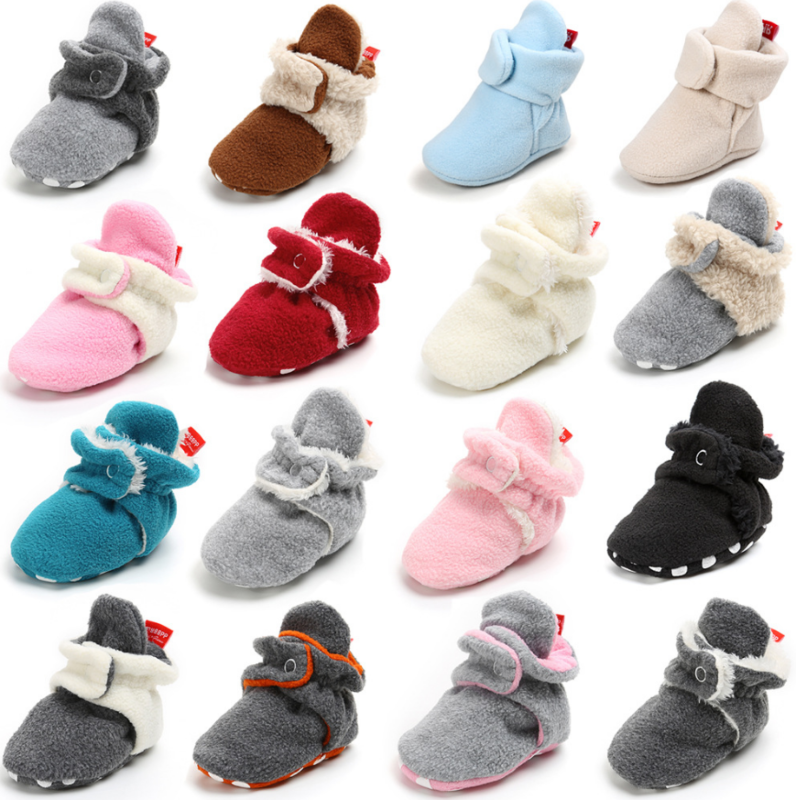 Newborn Baby Boys Girls Cozy Fleece Booties with Grippers Stay on Slipper Socks Infant Toddler Crib Shoes for Boys Girls