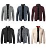 Plain Colors Stylish Bomber Jacket Standing Collar Long Sleeves Cardigan with Zipper Knit Men Sweater