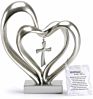 Polyresin/ Resin Statues Three Matte Silver Finish 13X8 Inch Cross in Middle of Hearts Tabletopper