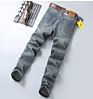 Men Faded Effect Well Fit Jeans with Five Pockets Elastic Straight Denim Pants for Casual or Business