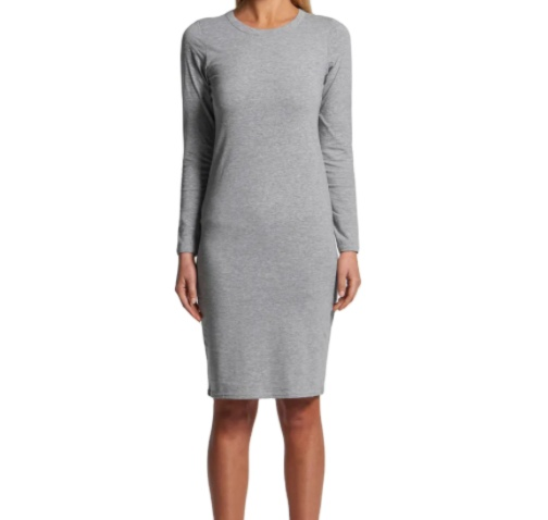 Women's Regular Fit Scoop Neck Mid-Length Light Grey 150 Gsm 100% Organic Combed Cotton L/S Dress