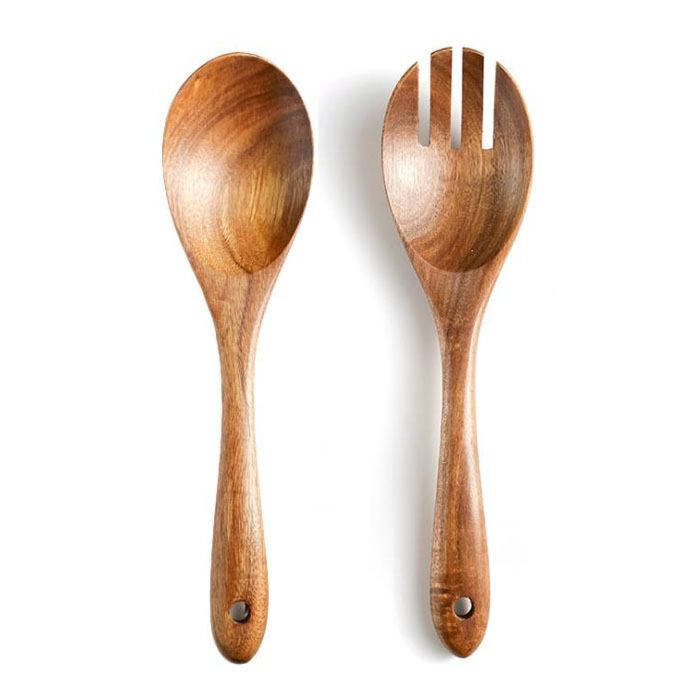 Kitchen Appliance Tools Fruit and Vegetable Salad Servers Eco Friendly Teak Wood Spoon Fork for Cooking
