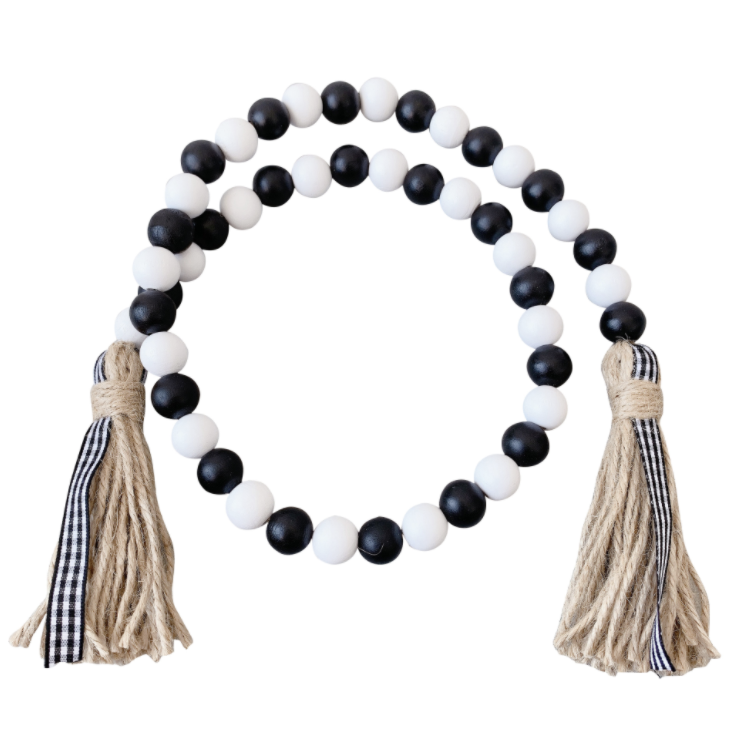 White and Black Wooden Bead Garland Wood Home Decoration Farmhouse Decor Folk Art Farmhouse Rustic Country Beads Acccepted
