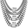 No Fade 8-18Mm Stainless Steel Silver Plated Mens Design Accessory Cuban Chain Jewelry Lock Clasp Full Zircon Necklace Set