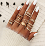 Boho Vintage Gold Star Knuckle Rings for Women Boho Crystal Star Crescent Geometric Female Finger Rings Set Jewelry