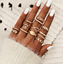 Boho Vintage Gold Star Knuckle Rings for Women Boho Crystal Star Crescent Geometric Female Finger Rings Set Jewelry