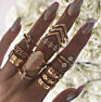 Boho Vintage Gold Star Knuckle Rings for Women Boho Crystal Star Crescent Geometric Female Finger Rings Set Jewelry