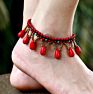 Bohemian Ethnic Wind Hand-Woven Bells Water Drop Bracelet Retro Copper Beads Turquoise Beach Anklet Female