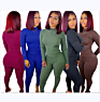 Fall Half High Neck Long Sleeve and Leggings Two Piece Pants Set Women Solid Color Big Pit Strip Jogging Tracksuit Lounge Wear