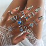 Boho Vintage Gold Star Knuckle Rings for Women Boho Crystal Star Crescent Geometric Female Finger Rings Set Jewelry