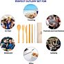 Biodegradable Bamboo Fiber Tableware Sets Spoon Fork Knife Straw Chopsticks Reusable Bamboo Fiber Cutlery Set