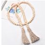 Wooden Boho Bead Garland with Natural Jute Tassels-Whitewash