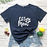 Women's Cat Mom Letter T-Shirt O-Neck Casual Shirt Oversized Loose Print T-Shirt