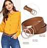 Black Brown Women Faux Leather Dress Belt Waist Belt for Jeans Pants with Double O-Ring Buckles