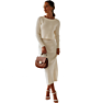 Fyb Ladies 100% Premium Cotton 2 Piece Pants Set Long Skirt Women Rib Knitted Crew Neck Skirt Sweater Dress Set for Women